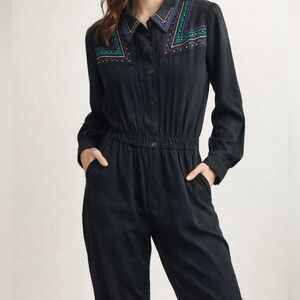 RARE Vintage Saint Germain Paris Black Embroidered Western Jumpsuit – Size 10